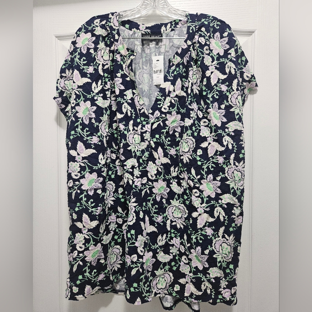 NWT Lane Bryant short sleeve notch neck print shirt 26-28 4xl navy blue
